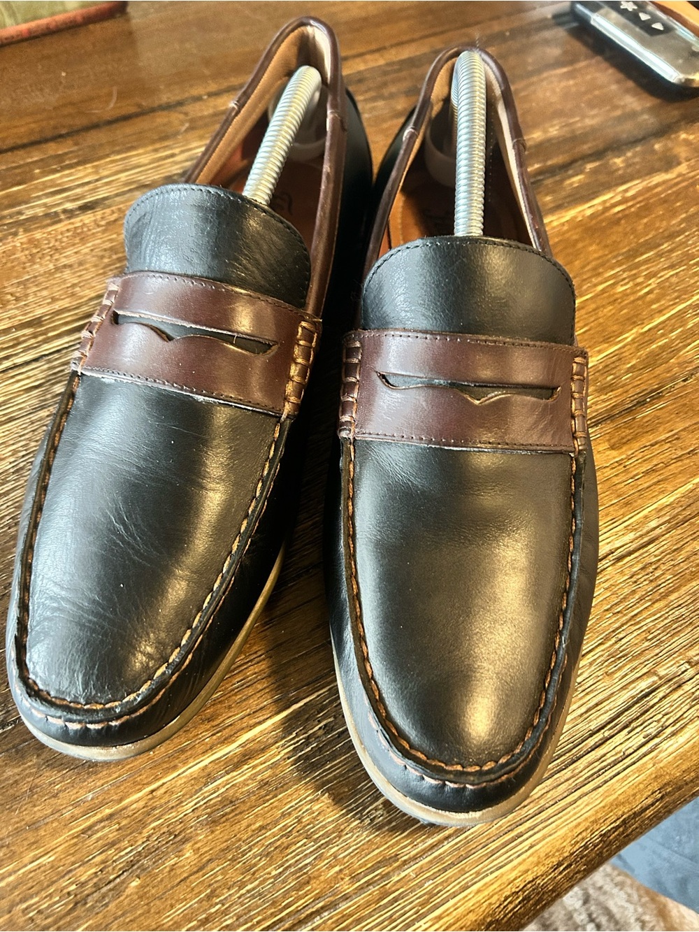 Florsheim Black and Brown Leather Penny Loafers, Driving Mocs.
